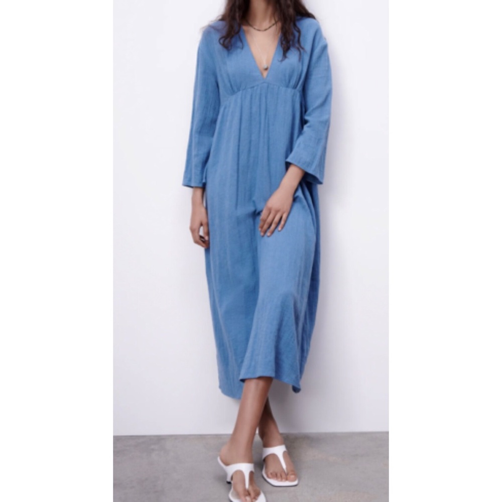 Zara Linen Blend Textured caftan dress - Size M - NWT